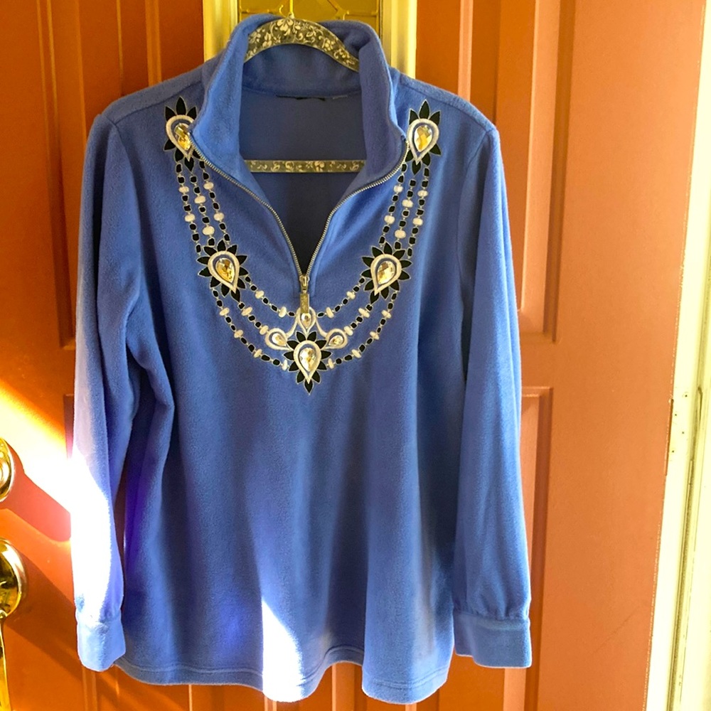 Bob Mackie Fleece with Embellished Neckline